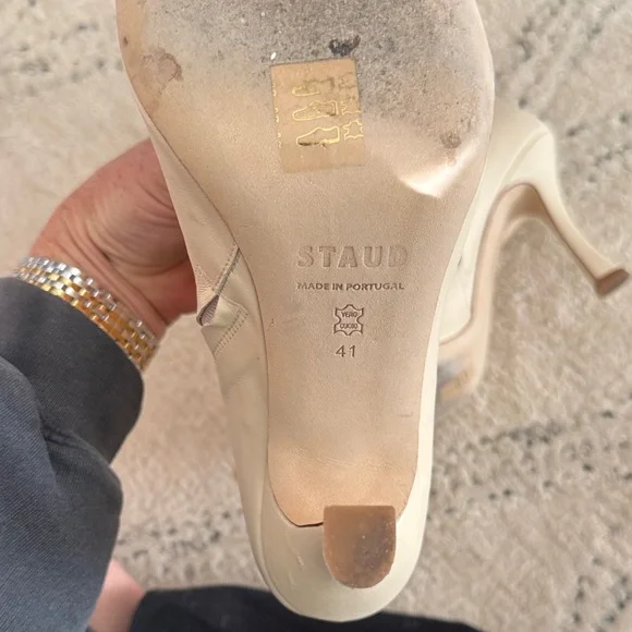 STAUD Cream Heeled Ankle Boots - Picture 3 of 7